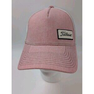 Titleist Pink White Golf Hat Mesh Back Trucker Cap Adult L/XL Flex Stretch Fit